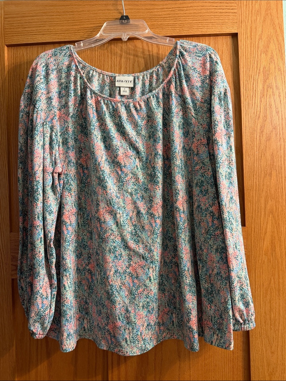 Ava & Viv Pink and Teal Floral Long-Sleeve Blouse